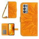 For OPPO Reno6 Pro Global Skin Feel Sun Flower Pattern Flip Leather Phone Case with Lanyard(Yellow) - 1