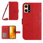 For OPPO Reno7 4G/Reno8 4G Skin Feel Sun Flower Pattern Flip Leather Phone Case with Lanyard(Red) - 1