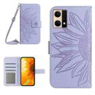 For OPPO Reno7 4G/Reno8 4G Skin Feel Sun Flower Pattern Flip Leather Phone Case with Lanyard(Purple) - 1