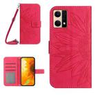 For OPPO Reno7 4G/Reno8 4G Skin Feel Sun Flower Pattern Flip Leather Phone Case with Lanyard(Rose Red) - 1