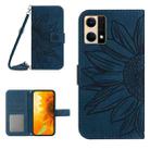 For OPPO Reno7 4G/Reno8 4G Skin Feel Sun Flower Pattern Flip Leather Phone Case with Lanyard(Inky Blue) - 1