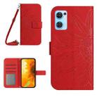 For OPPO Reno7 5G/Find X5 Lite Skin Feel Sun Flower Pattern Flip Leather Phone Case with Lanyard(Red) - 1