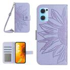 For OPPO Reno7 5G/Find X5 Lite Skin Feel Sun Flower Pattern Flip Leather Phone Case with Lanyard(Purple) - 1