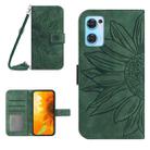 For OPPO Reno7 5G/Find X5 Lite Skin Feel Sun Flower Pattern Flip Leather Phone Case with Lanyard(Green) - 1