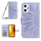 For OPPO Reno7 A Japan Edition Skin Feel Sun Flower Pattern Flip Leather Phone Case with Lanyard(Purple) - 1