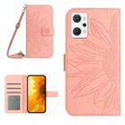 For OPPO Reno7 A Japan Edition Skin Feel Sun Flower Pattern Flip Leather Phone Case with Lanyard(Pink) - 1