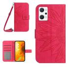 For OPPO Reno7 A Japan Edition Skin Feel Sun Flower Pattern Flip Leather Phone Case with Lanyard(Rose Red) - 1