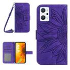 For OPPO Reno7 A Japan Edition Skin Feel Sun Flower Pattern Flip Leather Phone Case with Lanyard(Dark Purple) - 1