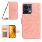 For OPPO Reno8 4G/Reno8 5G Skin Feel Sun Flower Pattern Flip Leather Phone Case with Lanyard(Pink) - 1