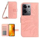 For OPPO Reno8 Pro Global Skin Feel Sun Flower Pattern Flip Leather Phone Case with Lanyard(Pink) - 1