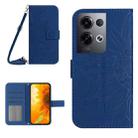 For OPPO Reno8 Pro Global Skin Feel Sun Flower Pattern Flip Leather Phone Case with Lanyard(Dark Blue) - 1