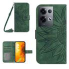 For OPPO Reno8 Pro Global Skin Feel Sun Flower Pattern Flip Leather Phone Case with Lanyard(Green) - 1