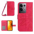 For OPPO Reno8 Pro Global Skin Feel Sun Flower Pattern Flip Leather Phone Case with Lanyard(Rose Red) - 1