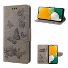 For Samsung Galaxy A14 5G Butterfly Embossed Horizontal Flip Leather Phone Case(Grey) - 1