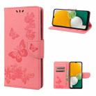 For Samsung Galaxy A14 5G Butterfly Embossed Horizontal Flip Leather Phone Case(Pink) - 1