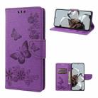 For Xiaomi 12T / 12T Pro / Redmi K50 Ultra Butterfly Embossed Horizontal Flip Leather Phone Case(Purple) - 1