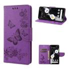 For Google Pixel 7 5G Butterfly Embossed Horizontal Flip Leather Phone Case(Purple) - 1