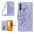 For Realme 5 Skin Feel Sun Flower Pattern Flip Leather Phone Case with Lanyard(Purple) - 1