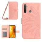 For Realme 5 Skin Feel Sun Flower Pattern Flip Leather Phone Case with Lanyard(Pink) - 1