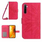 For Realme 6 Skin Feel Sun Flower Pattern Flip Leather Phone Case with Lanyard(Rose Red) - 1
