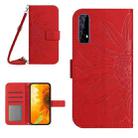 For Realme 7/Narzo 20 Pro Skin Feel Sun Flower Pattern Flip Leather Phone Case with Lanyard(Red) - 1