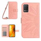 For Realme 8 5G Skin Feel Sun Flower Pattern Flip Leather Phone Case with Lanyard(Pink) - 1