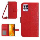 For Realme 8i/Narzo 50 4G Skin Feel Sun Flower Pattern Flip Leather Phone Case with Lanyard(Red) - 1