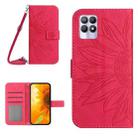 For Realme 8i/Narzo 50 4G Skin Feel Sun Flower Pattern Flip Leather Phone Case with Lanyard(Rose Red) - 1