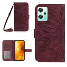 For Realme 9 Pro 5G Skin Feel Sun Flower Pattern Flip Leather Phone Case with Lanyard(Wine Red) - 1