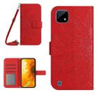 For Realme C12/C15/C25 Skin Feel Sun Flower Pattern Flip Leather Phone Case with Lanyard(Red) - 1