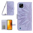 For Realme C12/C15/C25 Skin Feel Sun Flower Pattern Flip Leather Phone Case with Lanyard(Purple) - 1