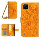 For Realme C12/C15/C25 Skin Feel Sun Flower Pattern Flip Leather Phone Case with Lanyard(Yellow) - 1