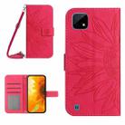 For Realme C12/C15/C25 Skin Feel Sun Flower Pattern Flip Leather Phone Case with Lanyard(Rose Red) - 1