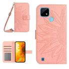 For Realme C20/C21 Skin Feel Sun Flower Pattern Flip Leather Phone Case with Lanyard(Pink) - 1
