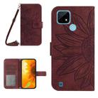 For Realme C20/C21 Skin Feel Sun Flower Pattern Flip Leather Phone Case with Lanyard(Wine Red) - 1