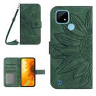 For Realme C20/C21 Skin Feel Sun Flower Pattern Flip Leather Phone Case with Lanyard(Green) - 1