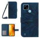 For Realme C20/C21 Skin Feel Sun Flower Pattern Flip Leather Phone Case with Lanyard(Inky Blue) - 1