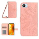 For Realme C30/Narzo 50i Prime Skin Feel Sun Flower Pattern Flip Leather Phone Case with Lanyard(Pink) - 1