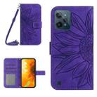 For Realme C31 Skin Feel Sun Flower Pattern Flip Leather Phone Case with Lanyard(Dark Purple) - 1