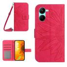 For Realme C35 Skin Feel Sun Flower Pattern Flip Leather Phone Case with Lanyard(Rose Red) - 1