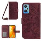 For Realme GT Neo2 Skin Feel Sun Flower Pattern Flip Leather Phone Case with Lanyard(Wine Red) - 1