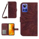 For Realme GT Neo3 Skin Feel Sun Flower Pattern Flip Leather Phone Case with Lanyard(Wine Red) - 1