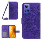For Realme GT Neo3 Skin Feel Sun Flower Pattern Flip Leather Phone Case with Lanyard(Dark Purple) - 1