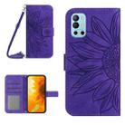 For OnePlus 9R Skin Feel Sun Flower Pattern Flip Leather Phone Case with Lanyard(Dark Purple) - 1