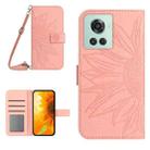 For OnePlus 10R Skin Feel Sun Flower Pattern Flip Leather Phone Case with Lanyard(Pink) - 1