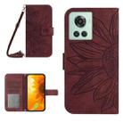 For OnePlus 10R Skin Feel Sun Flower Pattern Flip Leather Phone Case with Lanyard(Wine Red) - 1