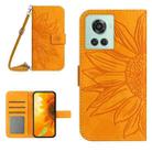For OnePlus 10R Skin Feel Sun Flower Pattern Flip Leather Phone Case with Lanyard(Yellow) - 1