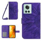 For OnePlus 10R Skin Feel Sun Flower Pattern Flip Leather Phone Case with Lanyard(Dark Purple) - 1