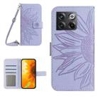 For OnePlus 10T Skin Feel Sun Flower Pattern Flip Leather Phone Case with Lanyard(Purple) - 1