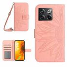 For OnePlus 10T Skin Feel Sun Flower Pattern Flip Leather Phone Case with Lanyard(Pink) - 1